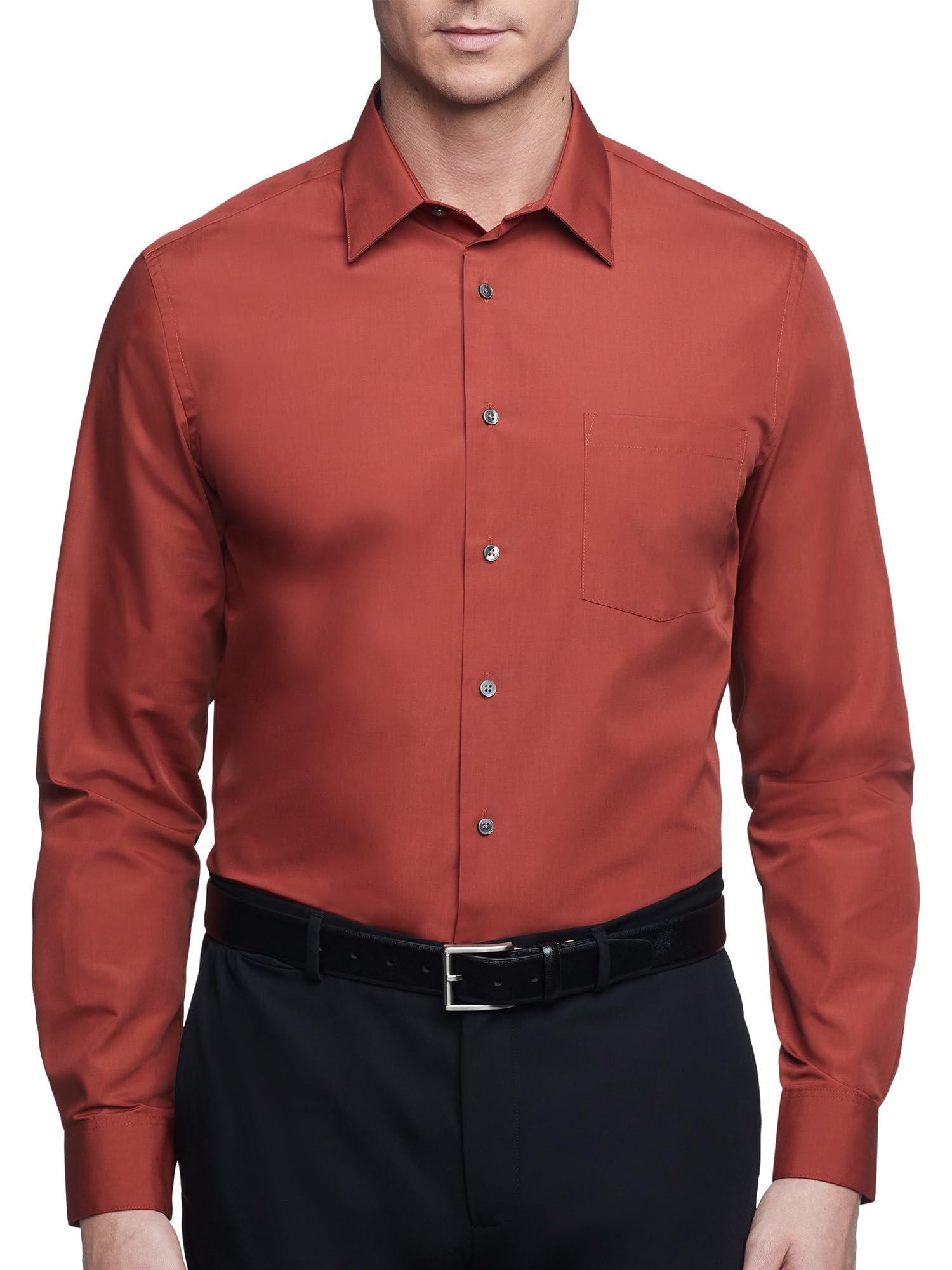 Van Heusen Men's Dress Shirt Regular Fit Poplin Solid, Persimmon, 15.5" Neck 36"-37" Sleeve