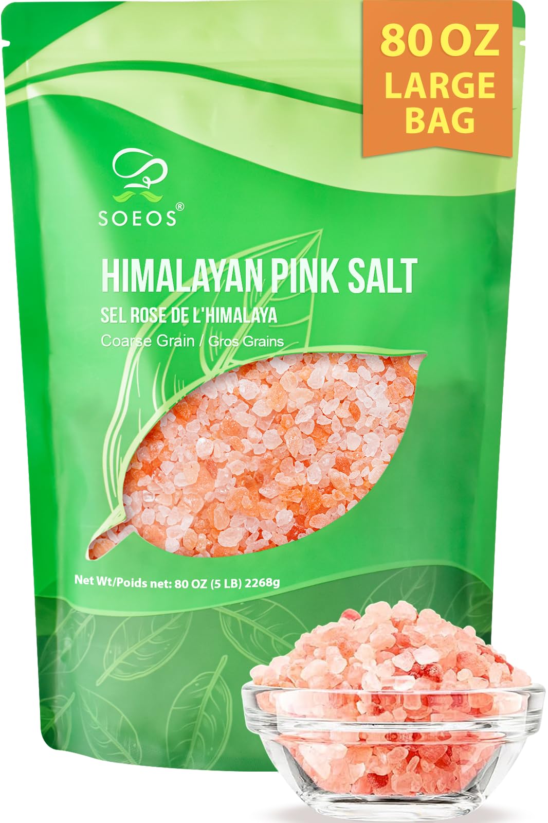 Soeos Himalayan Pink Salt, Coarse Grain, 5 Lbs (Pack of 1), Himalayan Pink Sea Salt for Grinder Refill