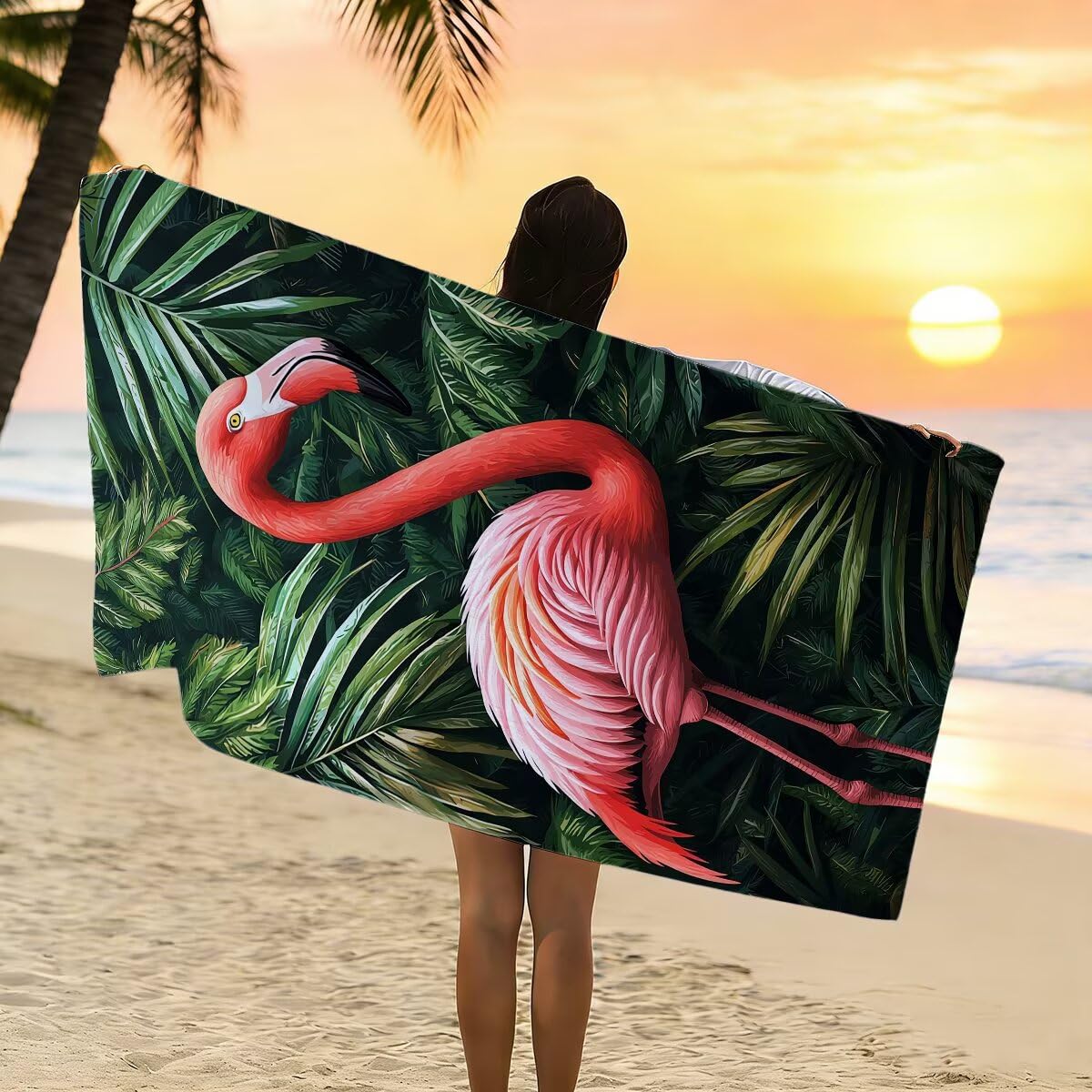 Telo Mare Microfibra, Telo Mare Grande 90x200cm 2 Pezzi, Asciugamano Palestra Donna Asciugatura Rapida, Antisabbia Asciugamano Microfibra, Leggero Asciugamani Palestra per Regalo (Fenicotteri) -4174