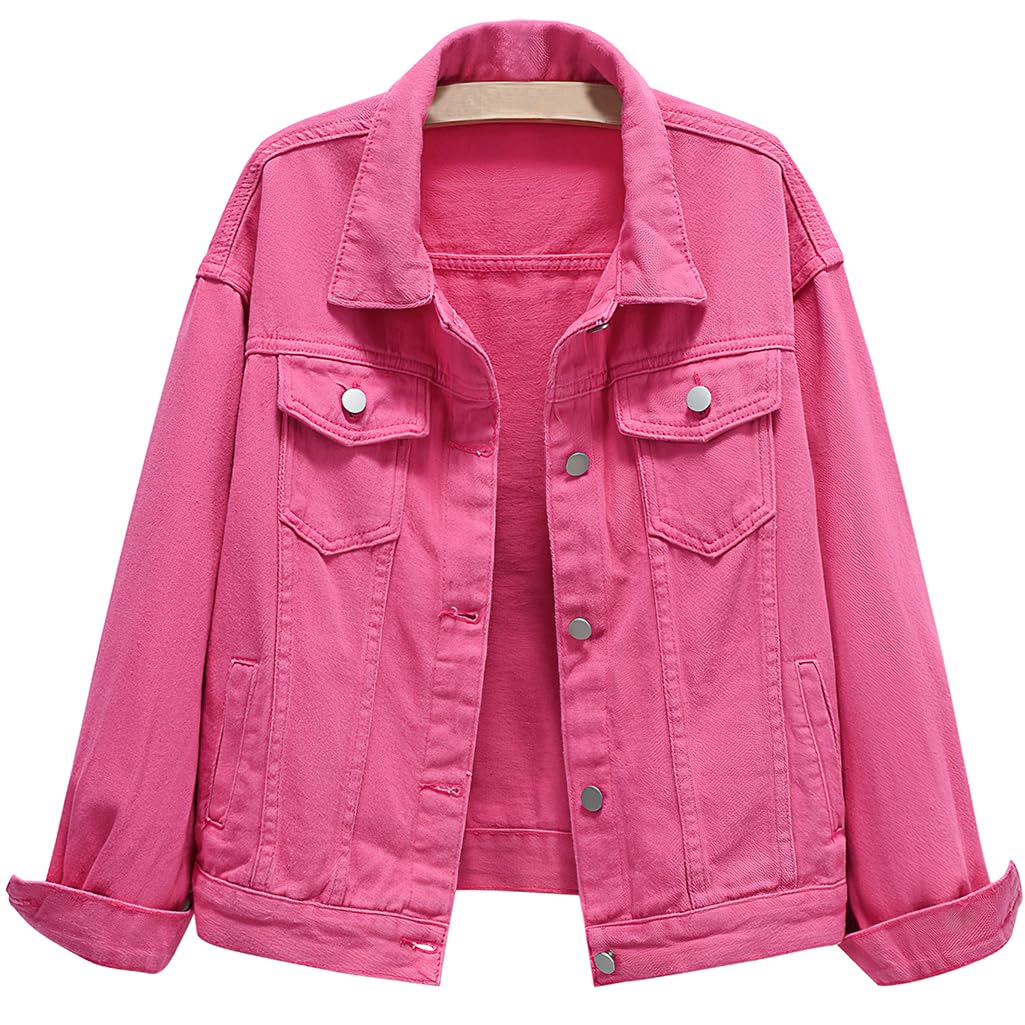 ebossy Women's Candy Color Denim Jacket Relaxed Fit Casual Jean Trucker Jacket