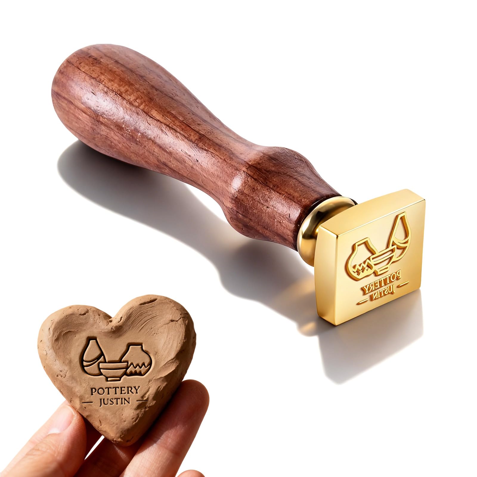 Wbw Square Custom Clay Stamp For Pottery, Personalised With Name, Logo Or Text, Metal Brass Stamp, Pottery Tools And Letter Stamps For Clay, Gifts For Potters, Craft Makers (Square)