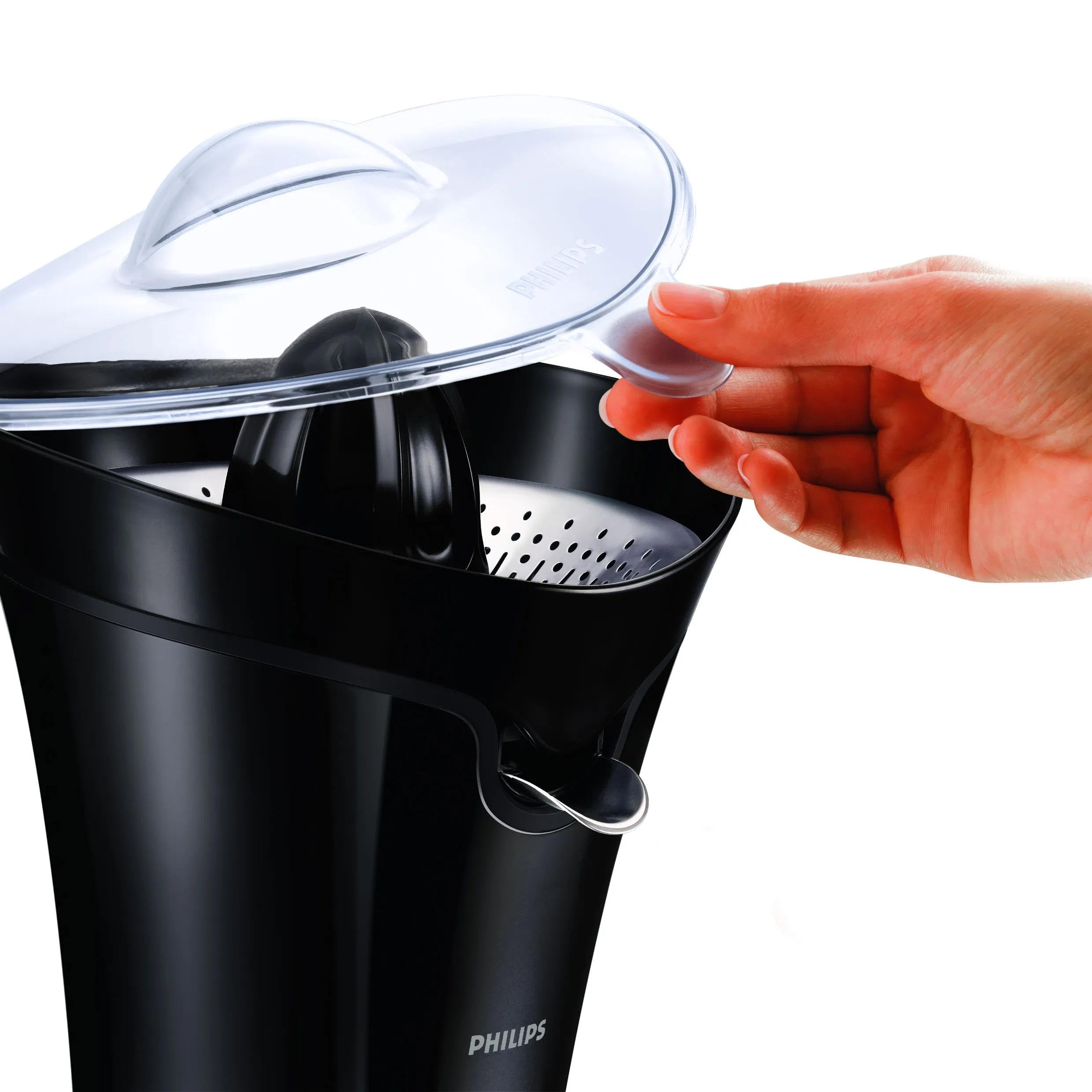 Philips Avance Collection Zitruspresse, Besonders leiser Motor, Staubabdeckung, Tropf-Stopp, Schwarz (HR2752/90)