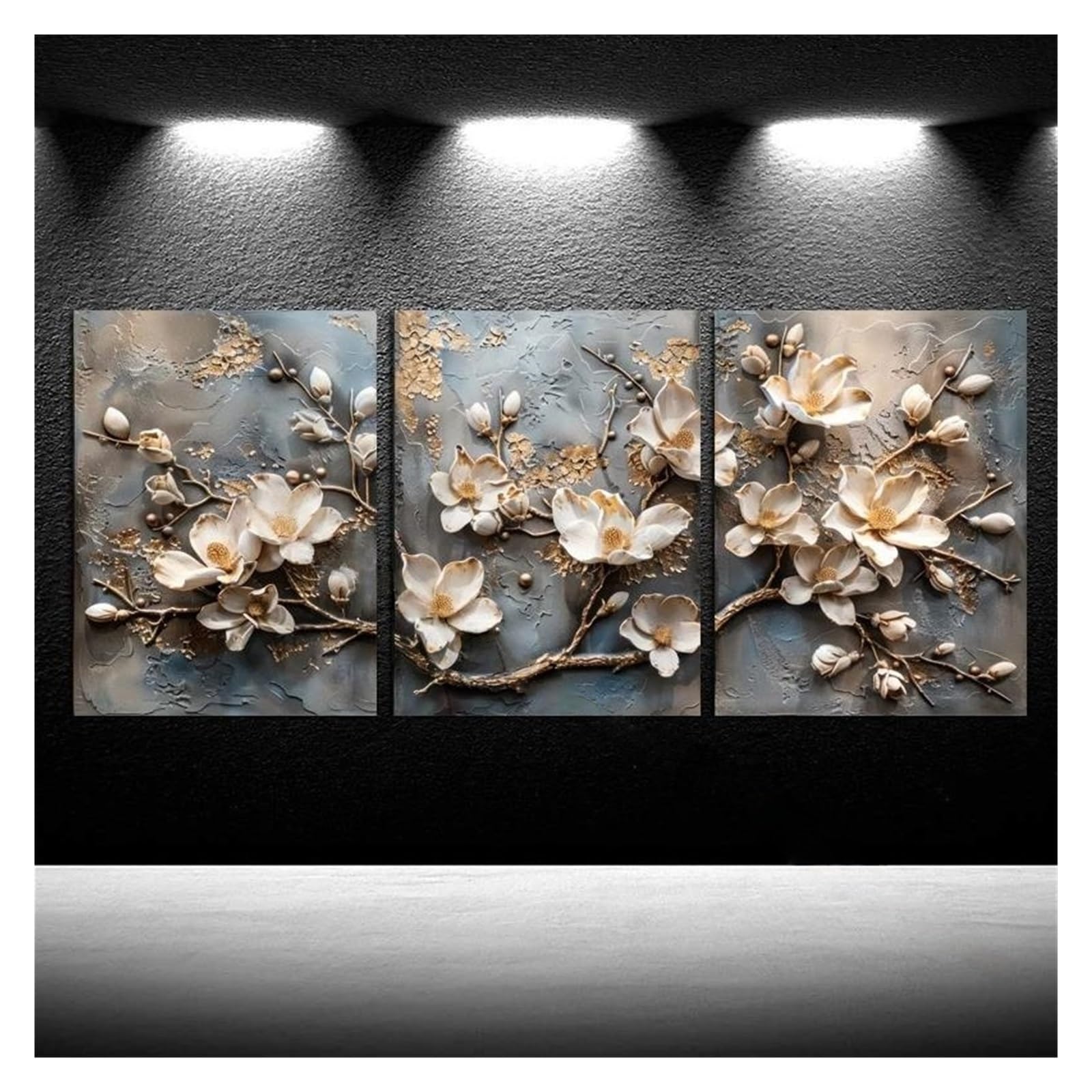 Byambd B Yambd Aesthetic Pictures No Frame Poster 3Pcs Magnolia Flowers Canvas Painting Home Decoration,Abstract Looming Flora Painting(,50X70cm)