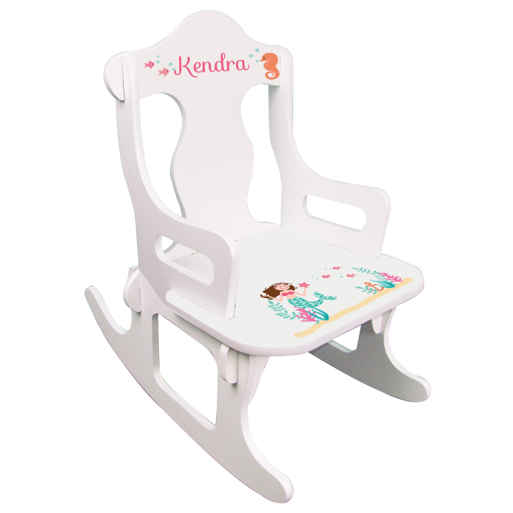 My Bambino Personalized Brunette Little Mermaid Princess Puzzle Rocker Child's Rocking Chair