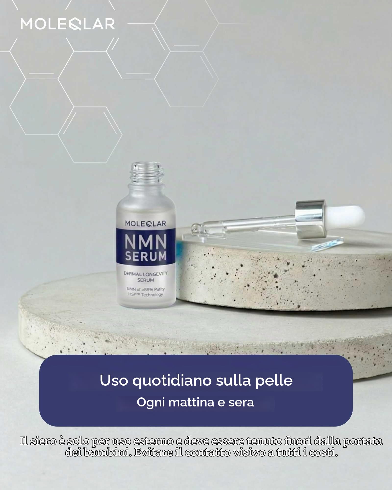 MoleQlar NMN Siero viso 30 ml – Longevity per la pelle – con tecnologia HSF brevettata e Uthever NMN ad alta purezza