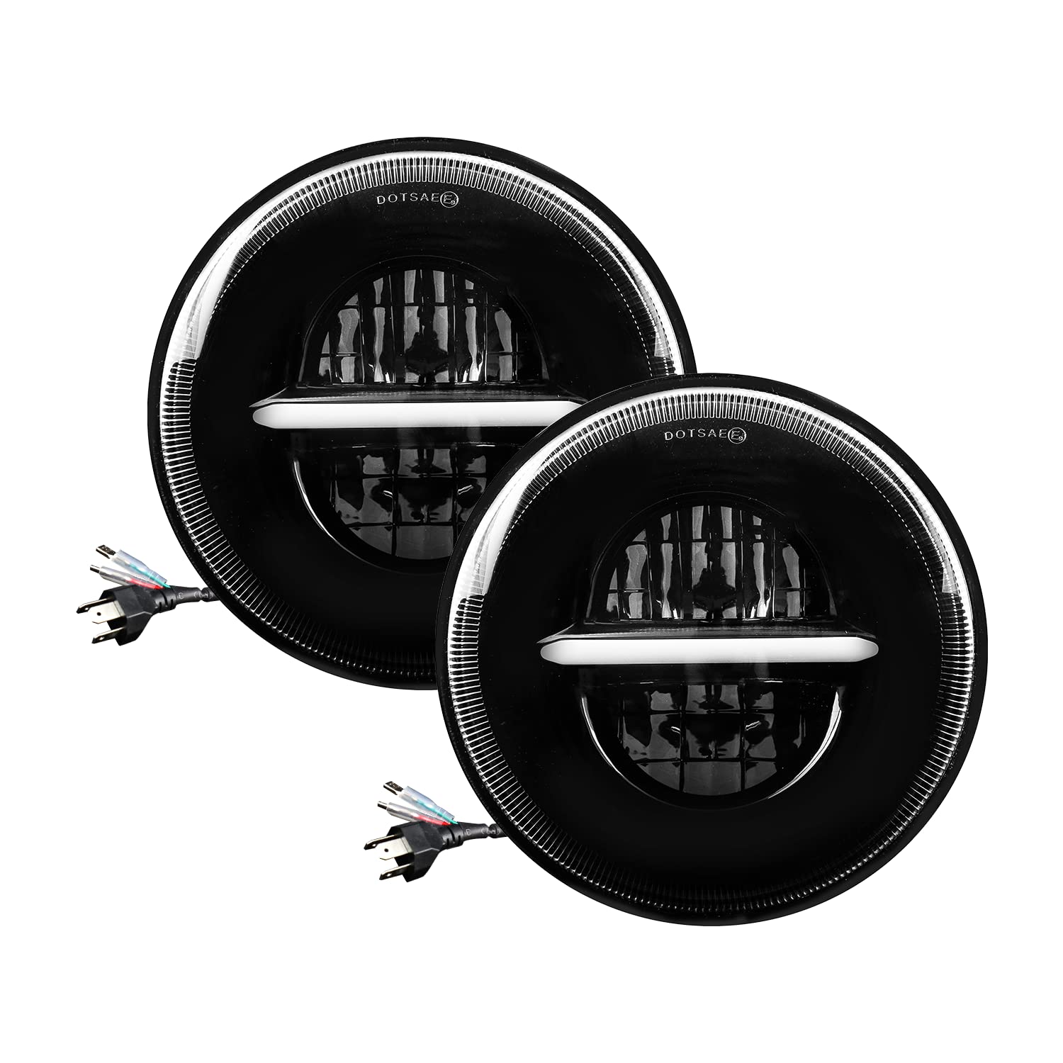 OSWIN GOLD OG-16-2 7Inch Round LED Headlight Angel Eye Compatible with Mahindra Thar, Wrangler, Royal Enfield Classic & Electra (White & Yellow, 65W, 2 Pcs)