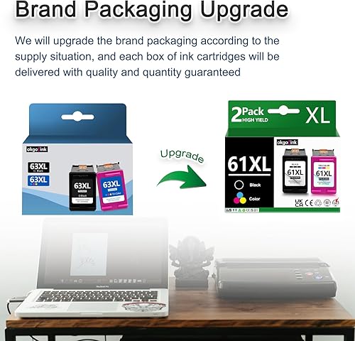 Miniatura 8 de 63xl - Cartucho de tinta remanufacturado para HP Ink 63 XL HP63 HP63XL Combo de color negro, paquete de 2 unidades para 5255 3830 4650 4652 4655