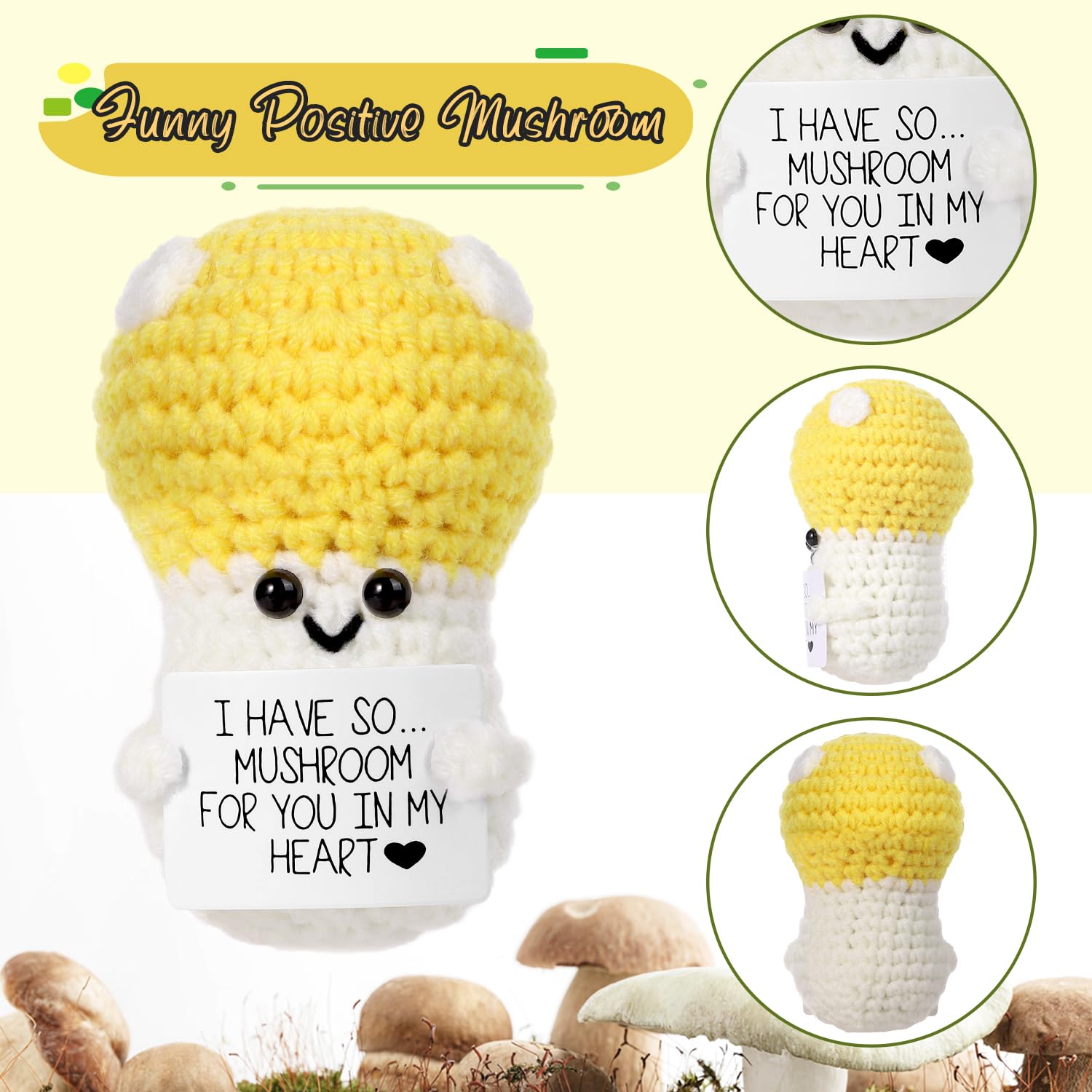 Champignon Positif Amusant De 12,9 Cm, Poupée Champignon Tricoté Au Crochet Avec Carte Inspirante, Cadeau De Pomme De Terre Pour Décoration De Fête D' Anniversaire En Peluche