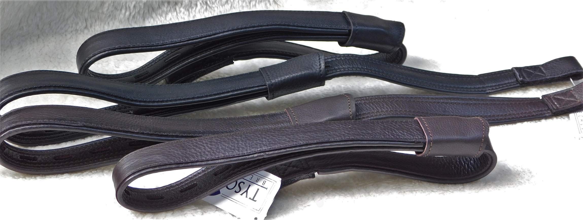 1 Paar Mono Steigbügelriemen Riemen Schwarz Braun Leder/Nylon Webbers 50-69 cm Tysons (Schwarz)