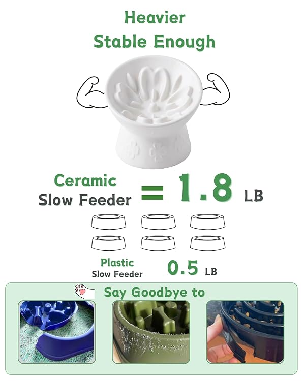 TRUVIC Ceramic Slow Feeder Cat Bowl, 15° Tilted Elevated Cat Slow Eating Bowl for Neck Protection, Anti Vomiting Dog Slow Feeder, Whisker Friendly & No Black Chin for Cats and Small Dogs, White by TRUVIC - Image 6