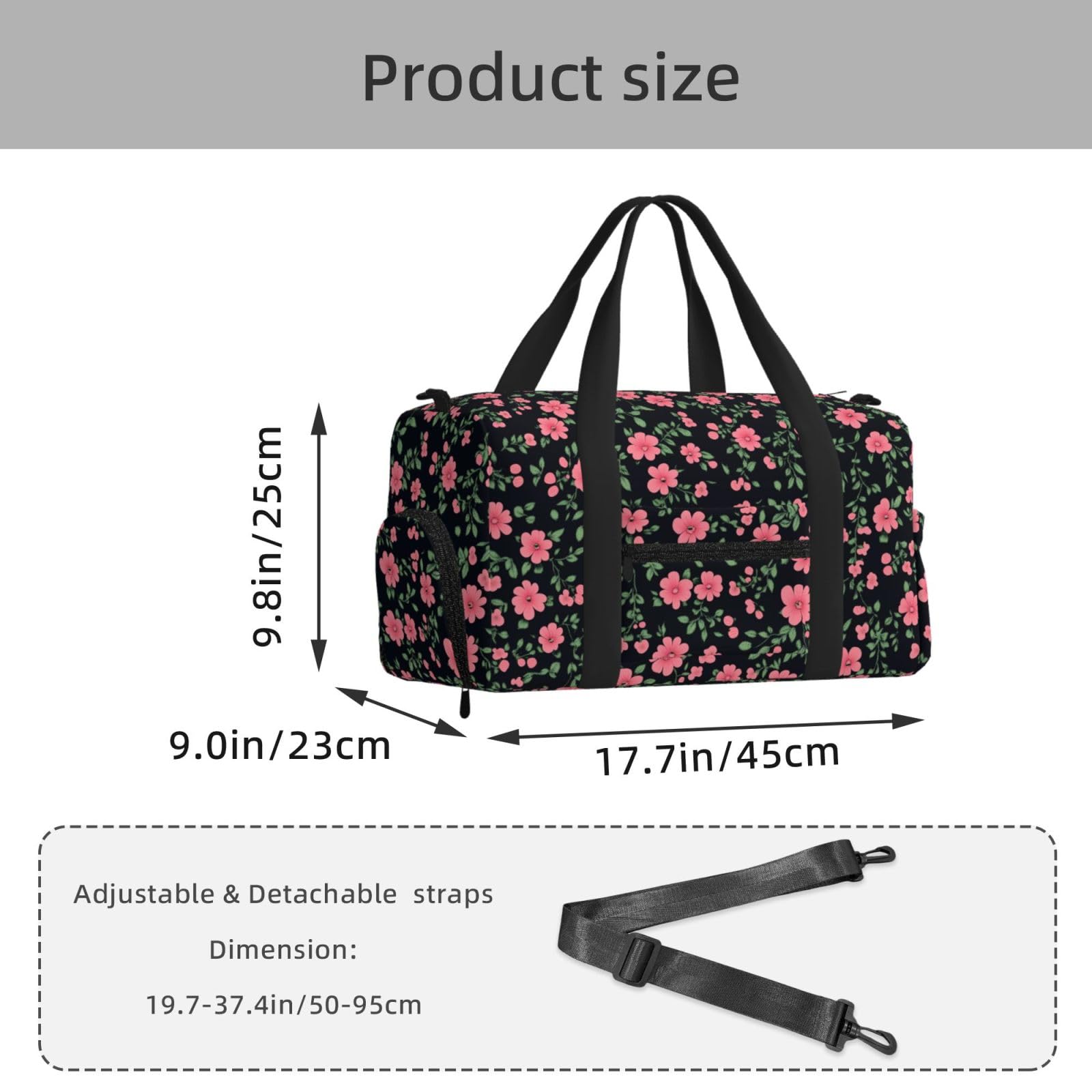 Mexpekil Sac de sport avec compartiment à chaussures étanche Grand sac fourre-tout de voyage, Petit motif floral rose, One Size, Classique