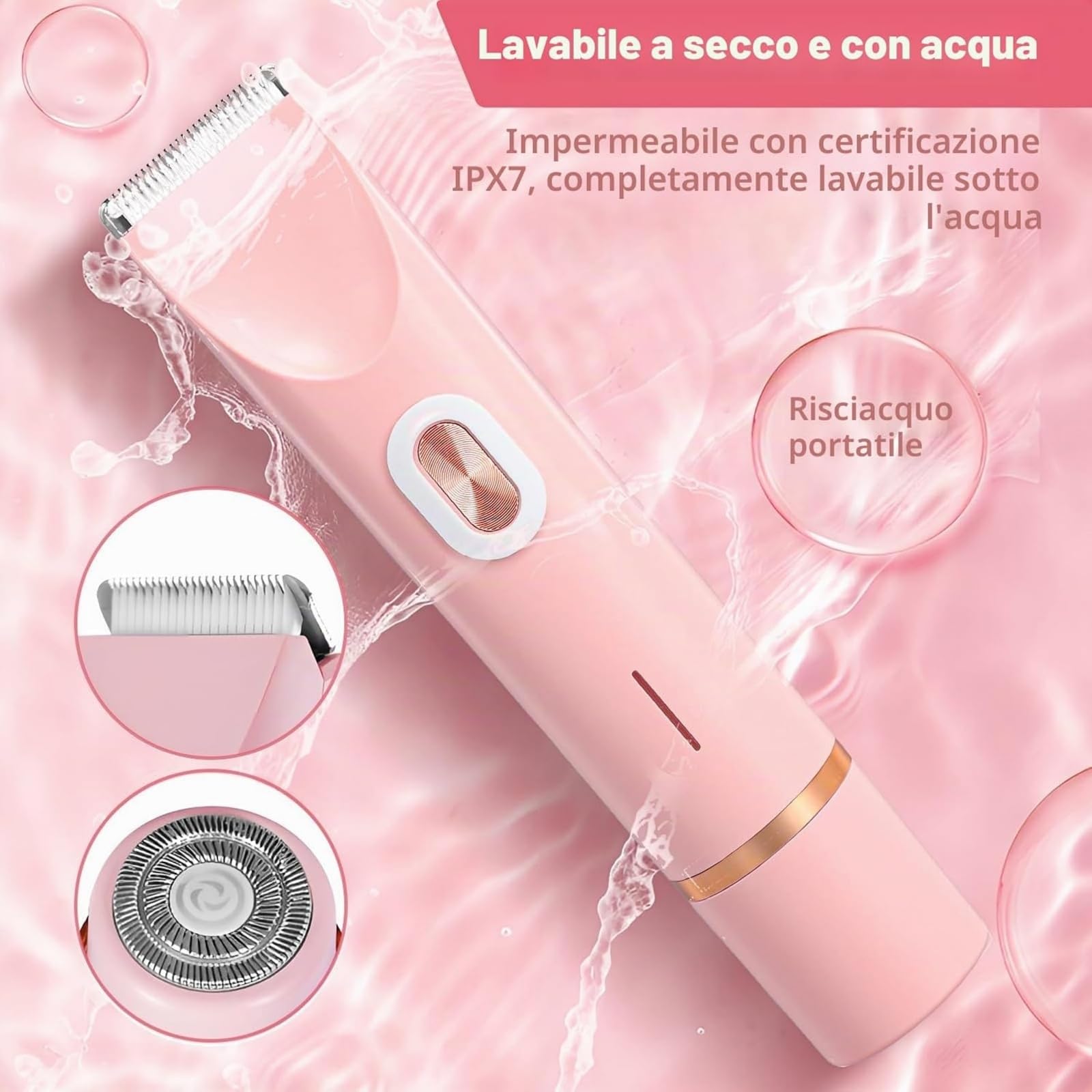 Belloria Rasoio 2 in 1 per bikini e corpo | Rifinitore Bikini e Rasoio Intimo Impermeabile IPX7,Rasatore Delicato Uso Secco e Bagnato per Gambe Ascelle e Viso