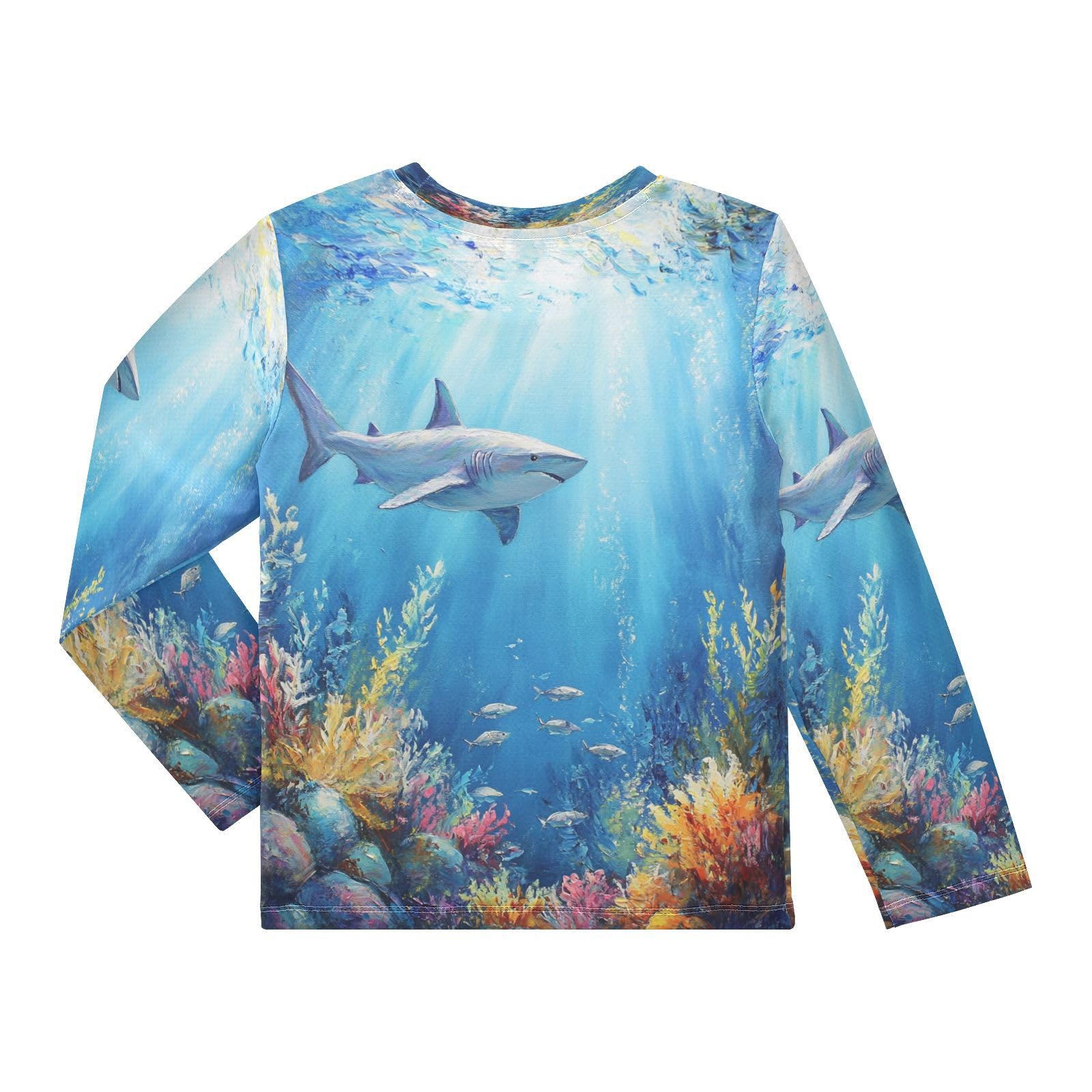 Shark Coral Blue Boy's Rash Guard Swim Shirt Long Sleeve Sun Shirt for Toddler Kid UPF50+ 4T