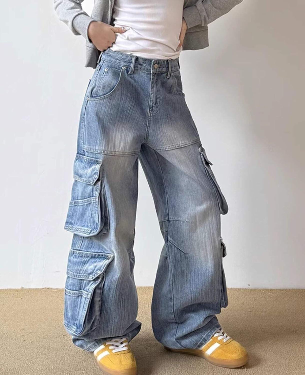 Baggy Cargo Jeans for Women Men Y2K Cargo Denim Sweatpants Low Rise Wide Leg Pants Streetwear Clothes - Image 3