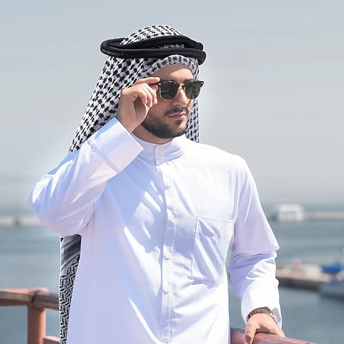 Miniatura 8 de Bufanda árabe Shemagh musulmana Keffiyeh para la cabeza, pañuelo árabe táctico del desierto con cuerda de Aqel, accesorios de disfraz de Halloween