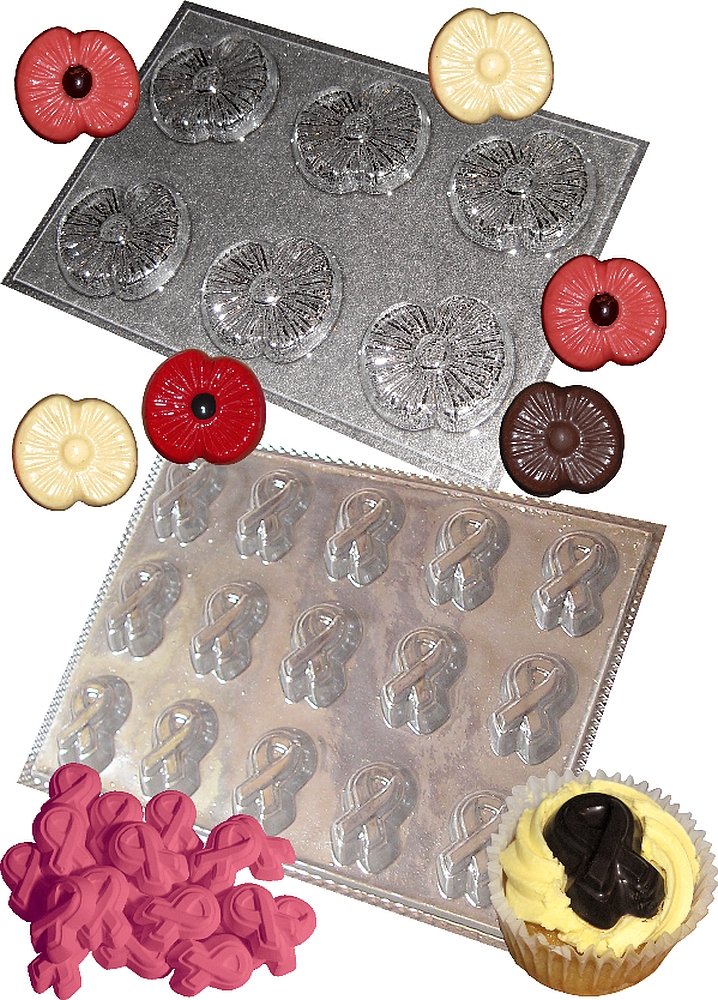 Charity Poppy and Awareness Ribbon Moulds for Chocolate Soap Making Plaster or Wax