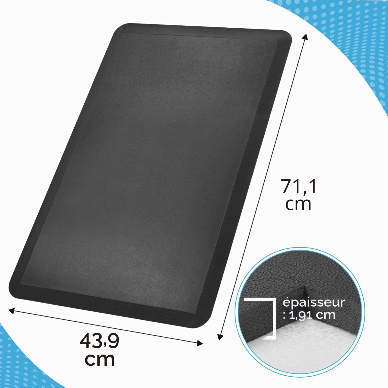 Art3d Tapis de Cuisine Anti-Fatigue d'épaisseur,Tapis de Sol rembourré | 1,9 cm,Pour se Tenir Debout,Pour Bureau, Maison, Bureau,71x44x1.9cm,Noir