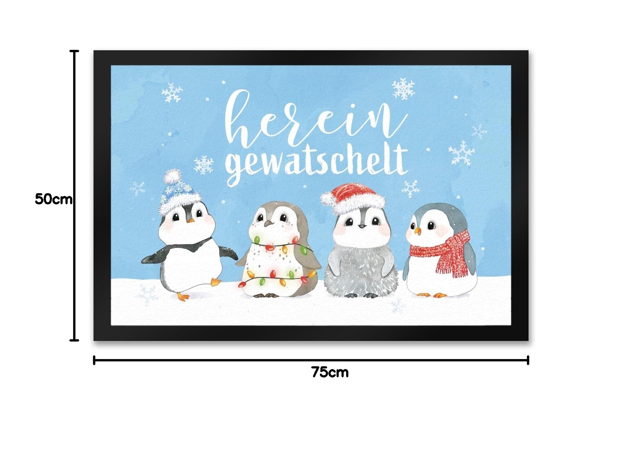 speecheese Pinguin Familie Fußmatte XXL in 50x75 cm mit Spruch Hereingewatschelt eine weihnachtlicher Türvorleger Motiv für Frauen winterliche Fußabtreter