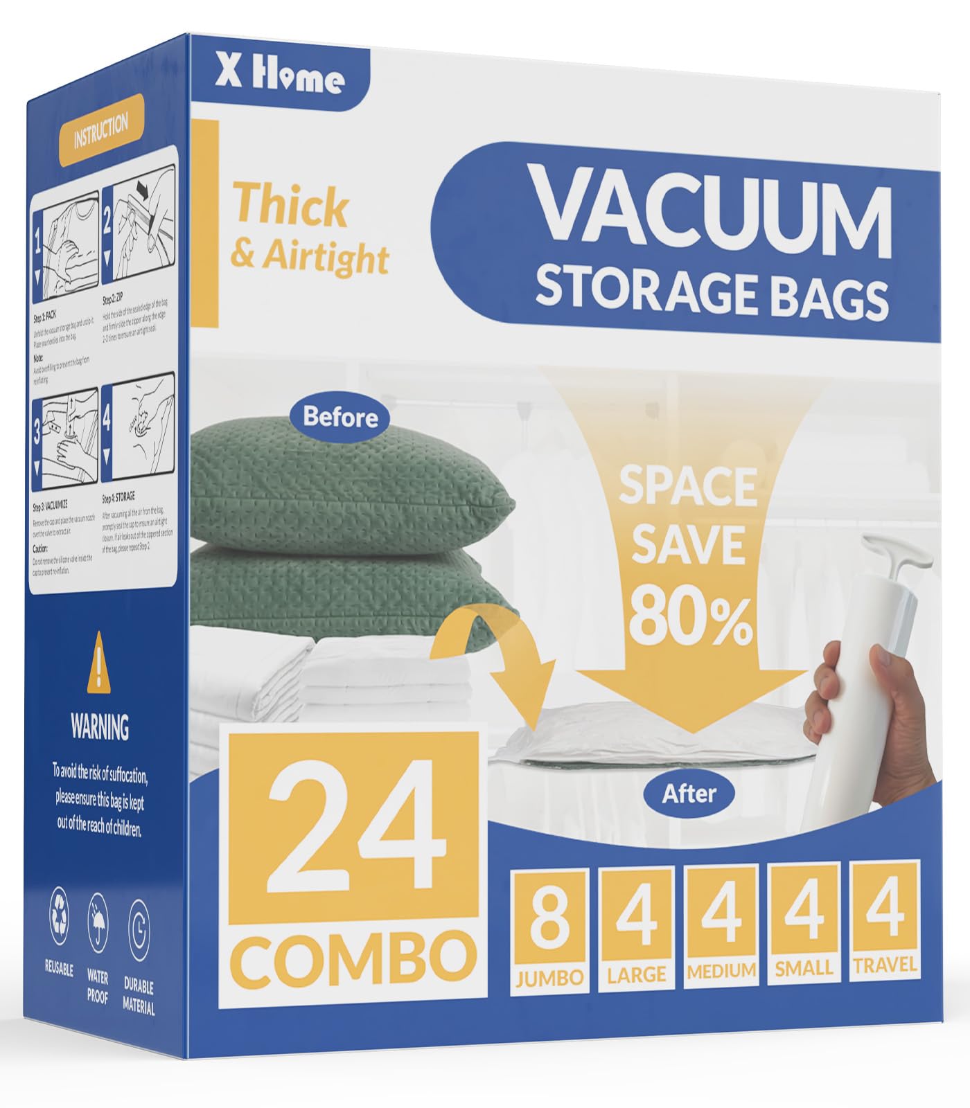 8 Jumbo Vacuum Storage Bags – Space Saver For Clothing, Travel, And Home