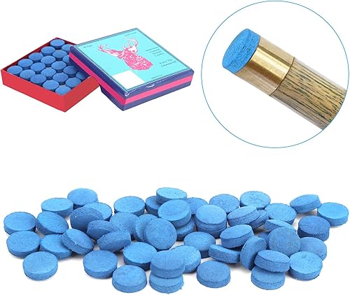 Miniatura 5 de Puntas de taco de billar de cuero sintético 50Ps, accesorio de repuesto para palo de piscina con caja de almacenamiento