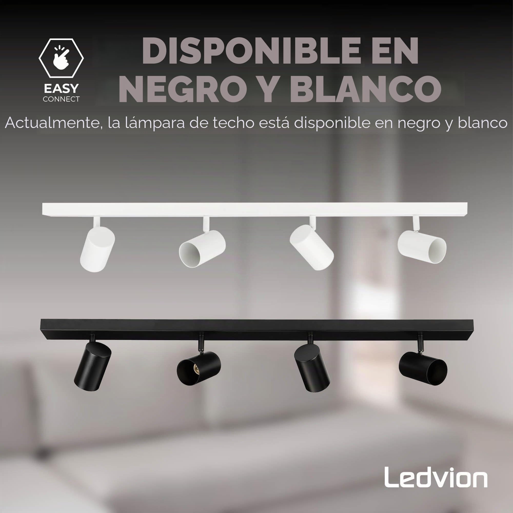 Ledvion - Foco de Techo LED, Blanco, 4 Luces, Regulable, 5W, 4000K, Rectangular, Casquillo GU10, IP20, Inclinable, Incluye Bombilla GU10 | Con bombilla suministrada para pasillo, salón, cocina, dormitorio e interior seco