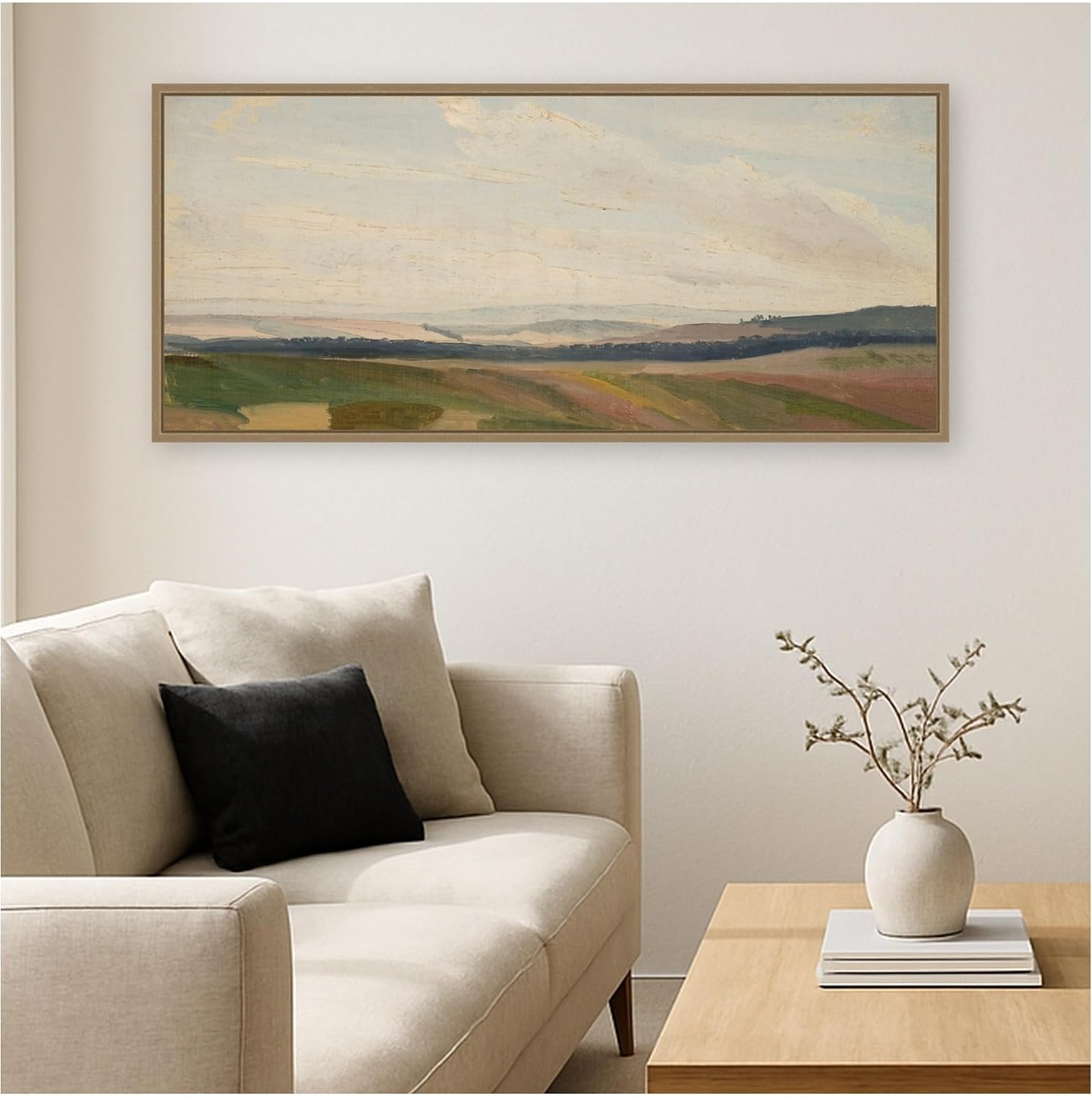 Kate and Laurel Framed Canvas Wall Art Print Lowland Landscape Sketch Chrystian Breslauer by Nostalgia Prints, 40 x 18 Sylvie Dark Gold Frame, Traditional, Landscape Art for Wall Decor