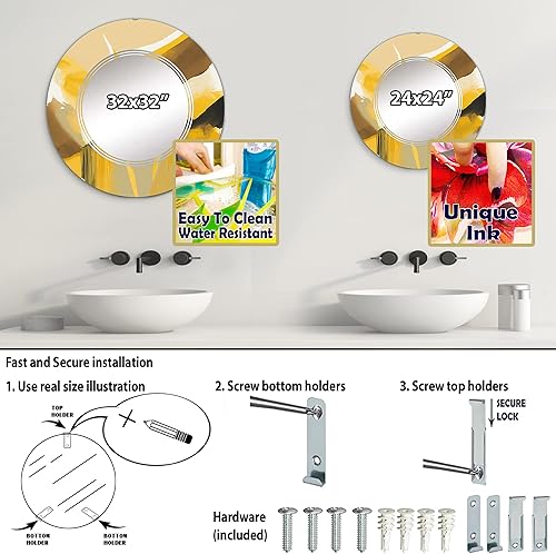 Miniatura 4 de Espejo de tocador retro amarillo mostaza, espejos de baño, espejos de pared para sala de estar, dormitorio, espejo redondo, grande, 24 x 24 pies, 32