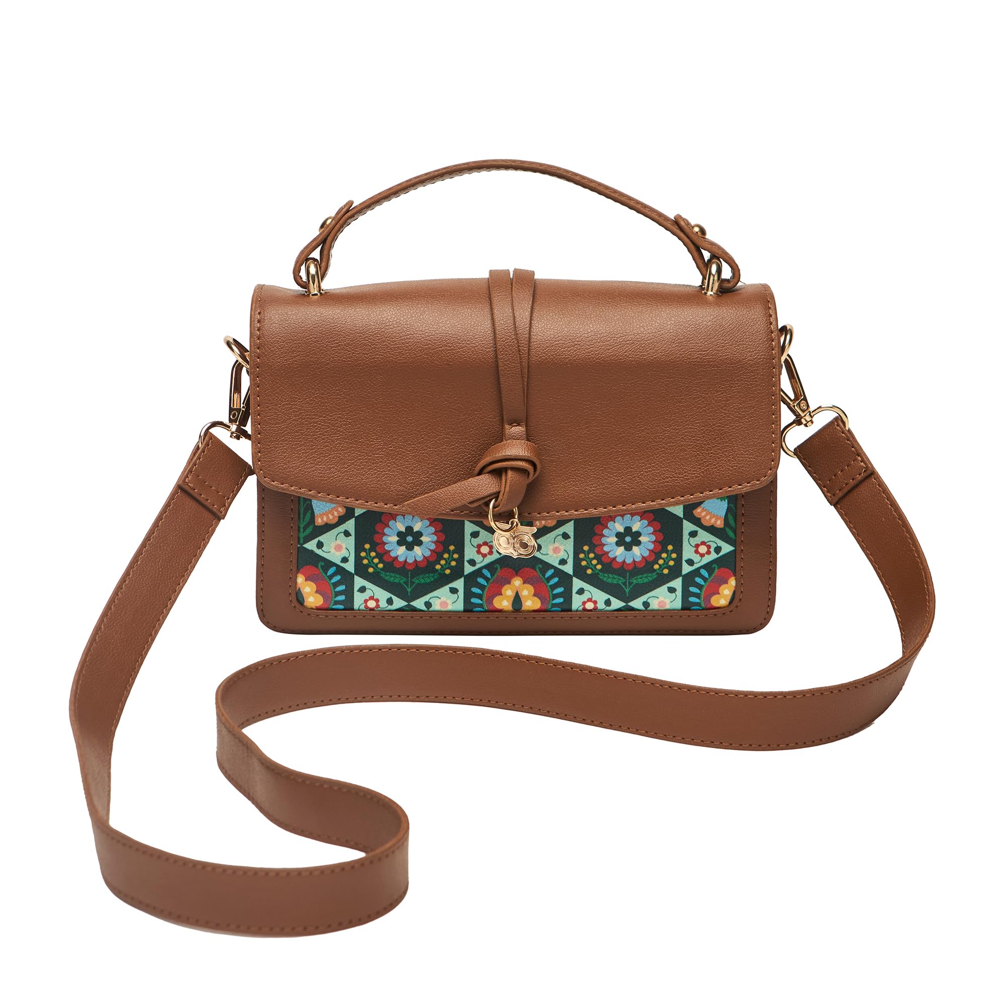 chumbak London Satchel for Women, Tan Floral PU Leather, Digital Nomad Collection, Structured Zipper Satchel, Elegant and Durable Shoulder Bag for Travel and Work-picture-53