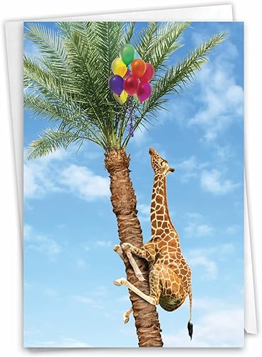 NobleWorks Tarjeta de felicitación de cumpleaños con sobre de 5 x 7 pulgadas (1 tarjeta) BdayTree Animals-Giraffe C10323ABDG