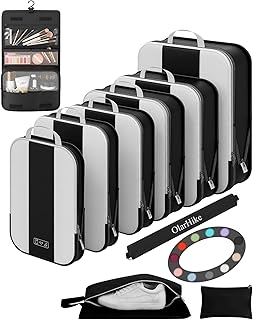 10 Set Compression Packing Cubes for Travel Essentials,Compressible Expandable Packing Cubes for Suitcase,OlarHike Luggage Organizer Bags for Travel,Handy Helper for Organizing Clothes(Black)