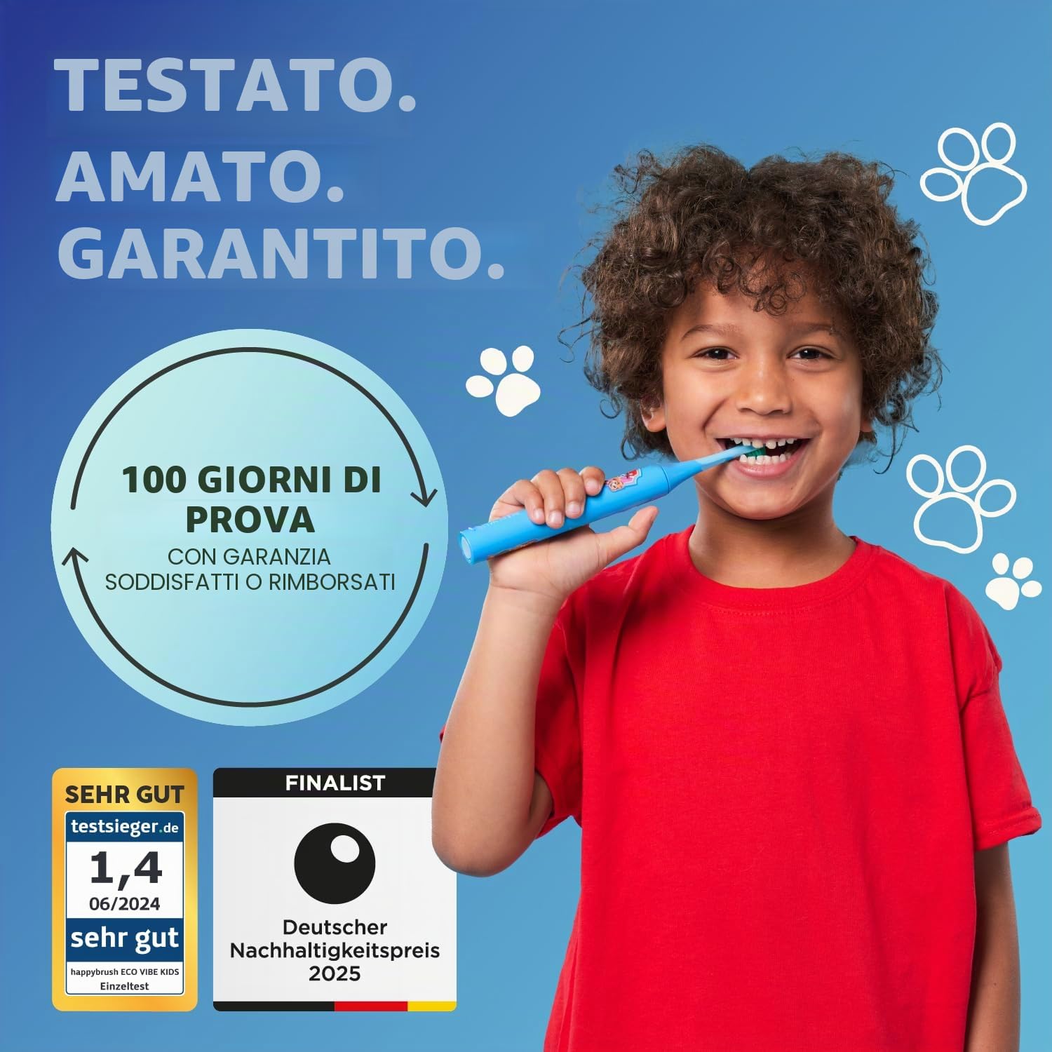 happybrush Spazzolino elettrico per bambini – "La grotta dei leoni" – Vincitore del test * – Spazzolino da denti per bambini in design Paw Patrol – Include 4 testine di ricambio, batteria da 4