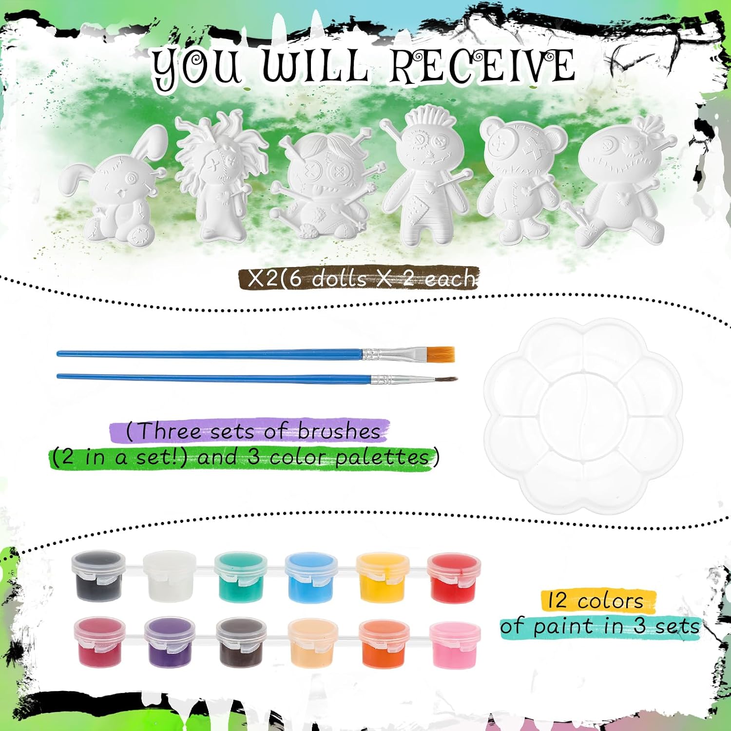 Chumia DIY Painting Kit Ceramic Ready to Paint Statues Painting Your Own Figurines Craft Unpainted Plaster Crafts with Brush Palette Paint for Adults Boys Girls (Voodoo Doll)
