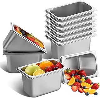GOLDEN KEY 10 Pcs Stainless Steel Hotel Pans， 1/9 Size 4 Inch Catering Storage Metal Food Pan,Chafing Steam Table Pans for Hotel, Restaurant, Buffet, 0.7 mm Thick, 6.9 L x 4.3 W