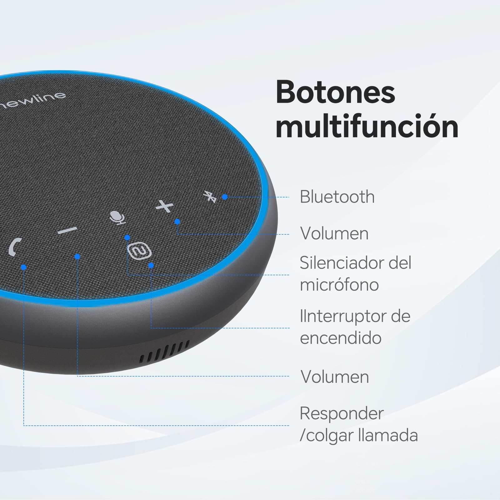 Altavoz para conferencias con micrófono Altavoz USB Bluetooth para PC, con cancelación de Ruido, grabación de Voz en 360° 43 Horas en Espera, Compatible con Zoom Teams Skype