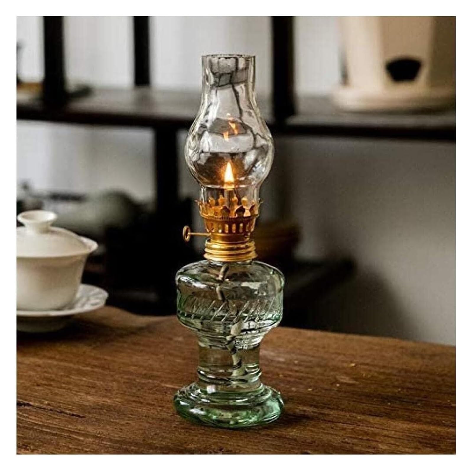 Kerosene lamp, Glass Lamp Classic Retro Paraffin Antique Clear Hurricane w/Wick for Indoors Home Decoration