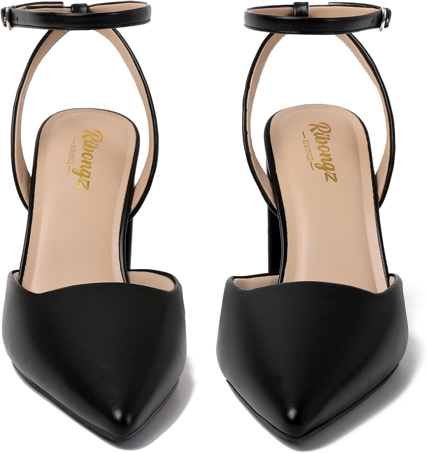 RIBONGZ Block Heels for Women Closed Pointed Toe Heeled Slingback Chunky High Heel Ankle Strap Pumps Patent Leather Comfort Dressy Shoes for Work Party Prom Wedding Bridal Dress - Image 7