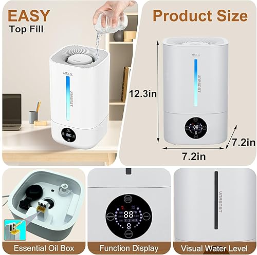 Miniatura 7 de VNASNST Humidificadores pequeños para dormitorio de bebé, hogar, humidificador ultrasónico inteligente de niebla fría de 5 litros, tiempo de