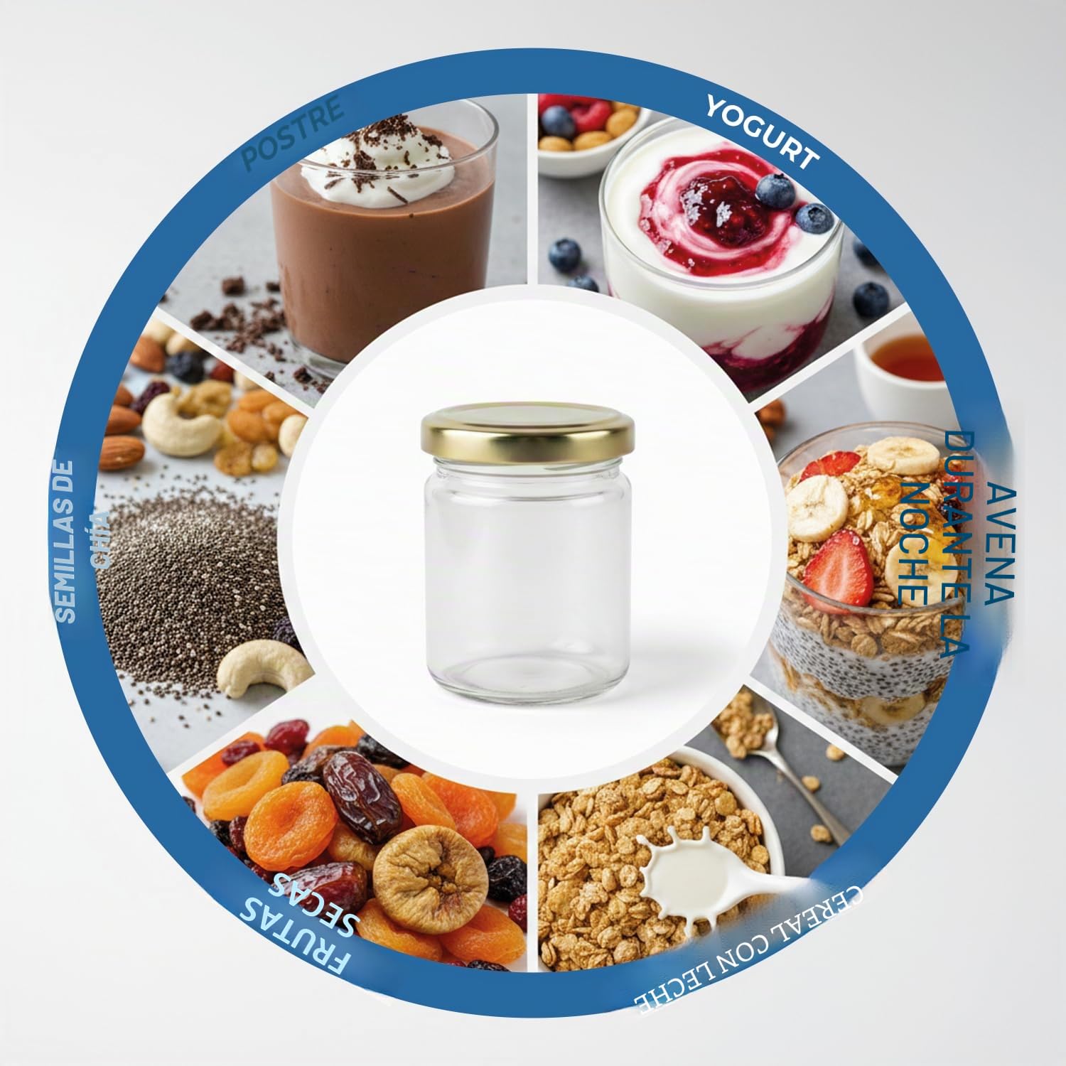 Espirito Rebelde - Lote de 20 tarros de cristal vacíos con tapa dorada de 100 ml - Tarros para mermeladas, tarros para conservas, miel, yogur, Mariage