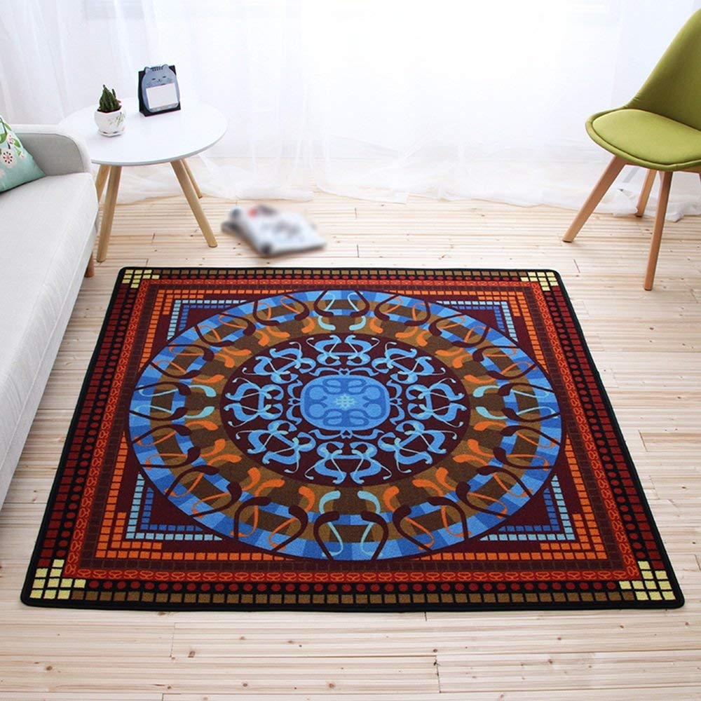 Alfombra dormitorio de personalidad simple, tapete geométrico cuadrado resistente para sofá 5