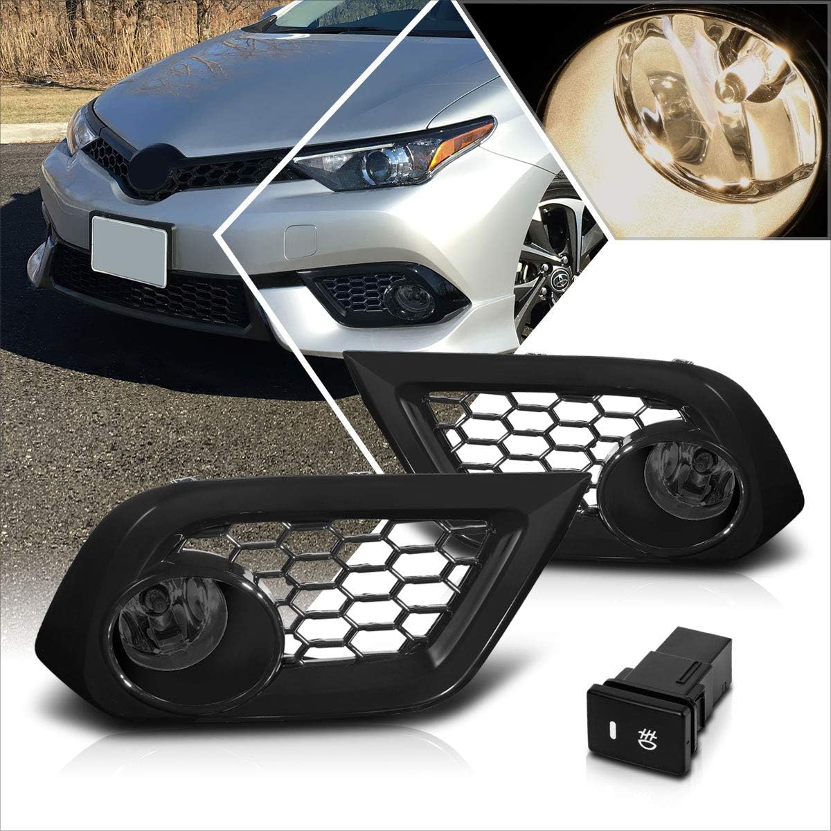 Front Bumper Fog Lights+Bezel+Switch+Wiring Compatible with 16-18 Scion Toyota Corolla Im,Clear Lens