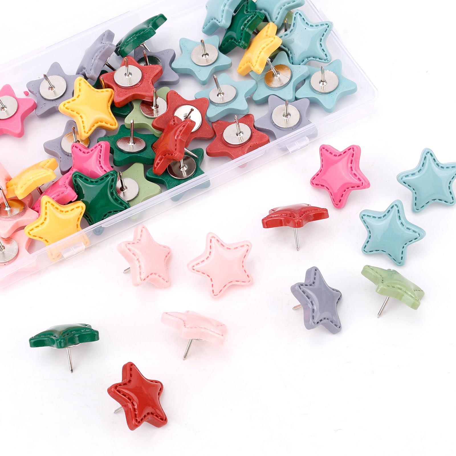 50pcs Decorative Star Push Pins, Resin Thumb Tacks Thumbtacks (8 Colors)