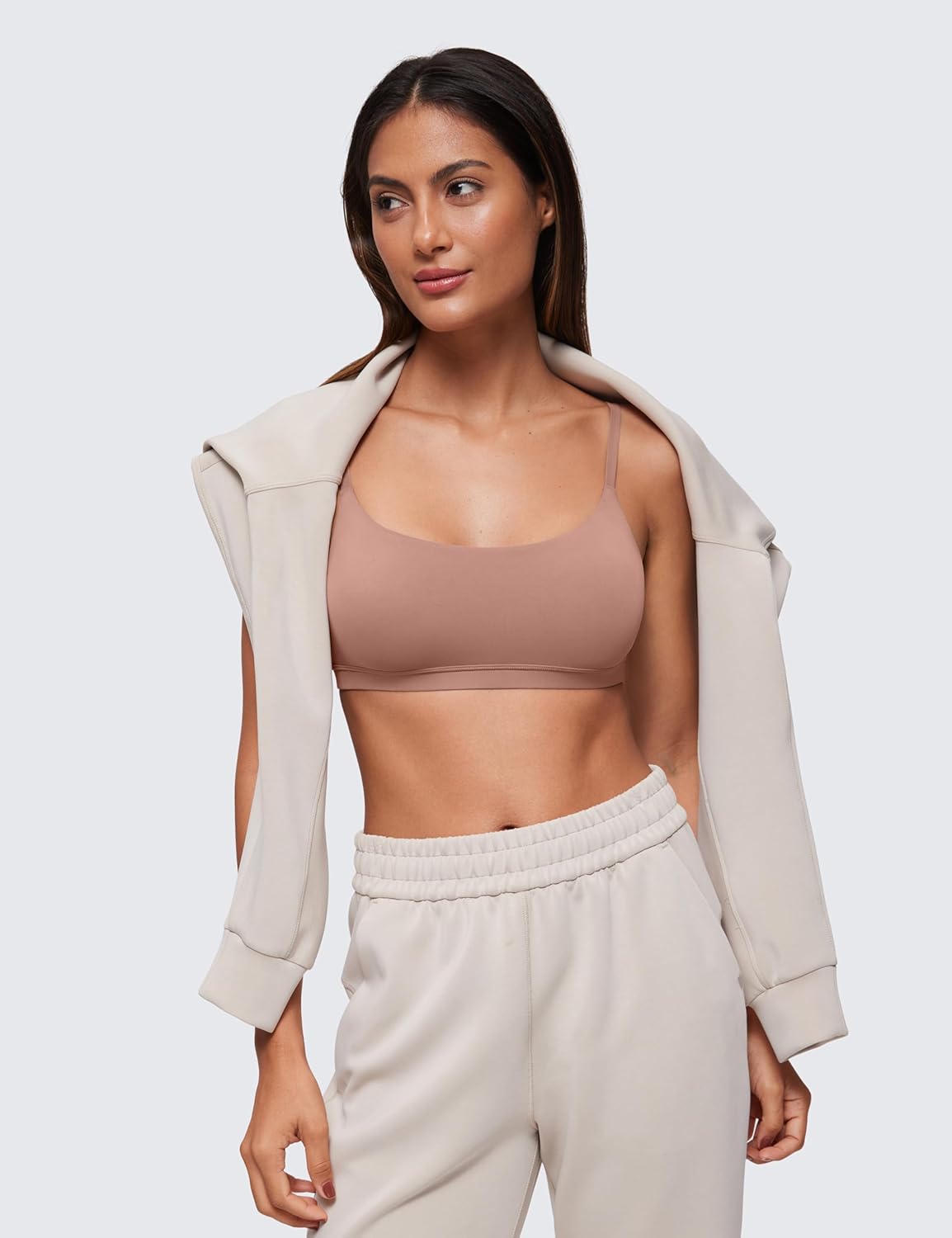 CRZ YOGA Softhold Double Lined Scoop Neck Bralette - Womens Adjustable Straps Cami Wireless Sleep T-Shirt Everyday Bra - Image 3