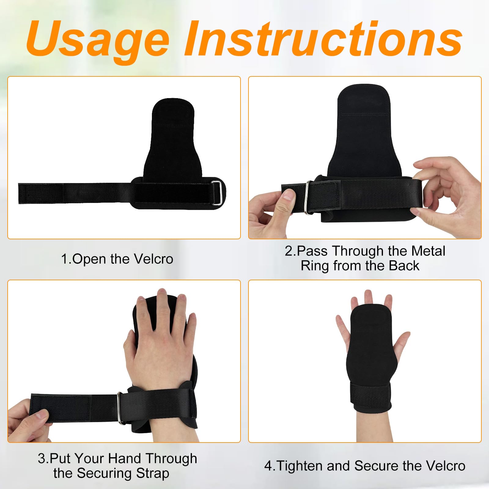 Cinghie da Polso per Sollevamento Pesi, Straps Palestra, Grip Palestra, Sollevamento Pesi in Pell con Wrist Wraps, per Sollevamento Pesi, Deadlift, Allenamento di Forza, Nero