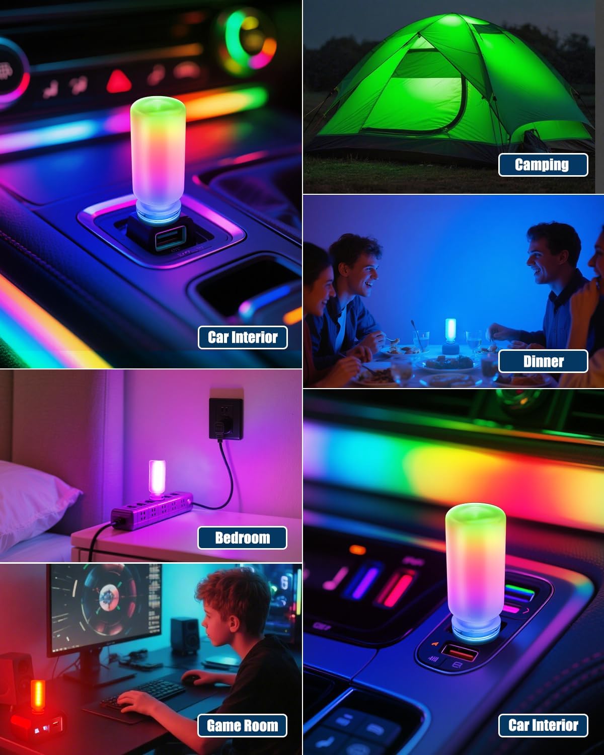 Keiurot USB Touch Car Interior Lights, RGB 13 Modes 2-Pack