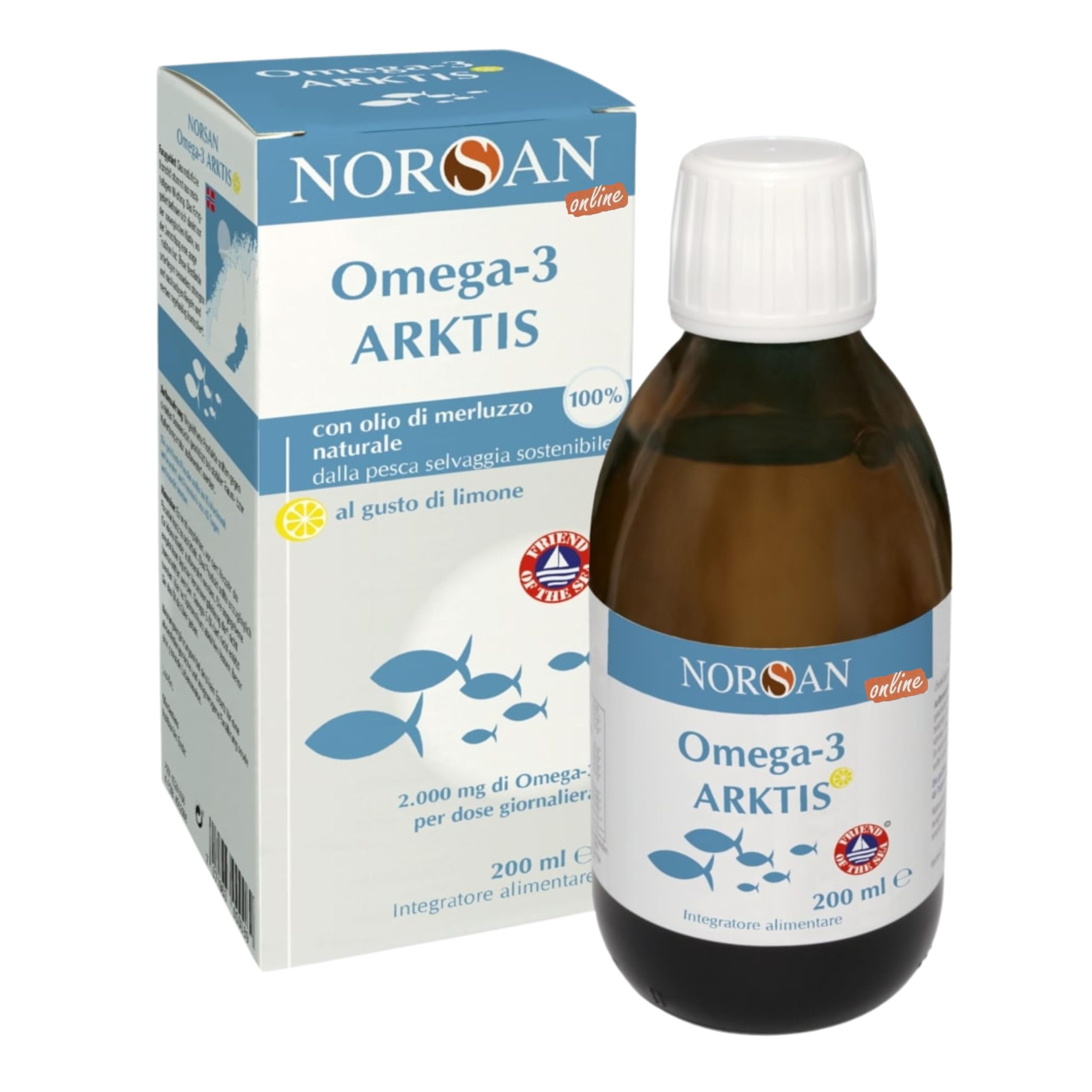 NORSAN Arktis Omega 3 2000mg I Olio di fegato di merluzzo liquido senza reflusso – 1x200 ml Omega 3 EPA DHA I Integratore omega 3 olio di pesce I Olio fegato merluzzo liquido con 800 UI di vitamina D3