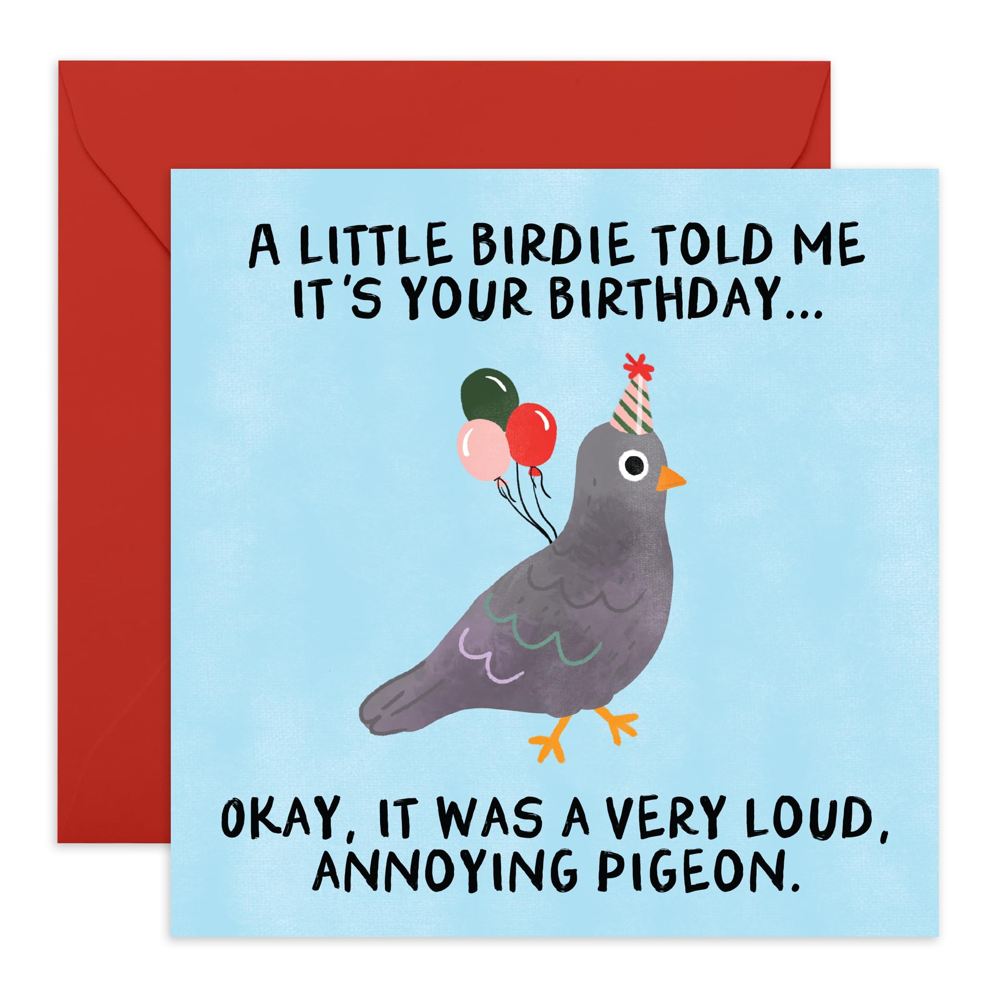 Funny Birthday Card – Pigeon with Balloons – Humorous Bird-Themed Greeting Gift for Friends, Family, Colleagues, Him, Her, Women, Men, Besties, BFF,