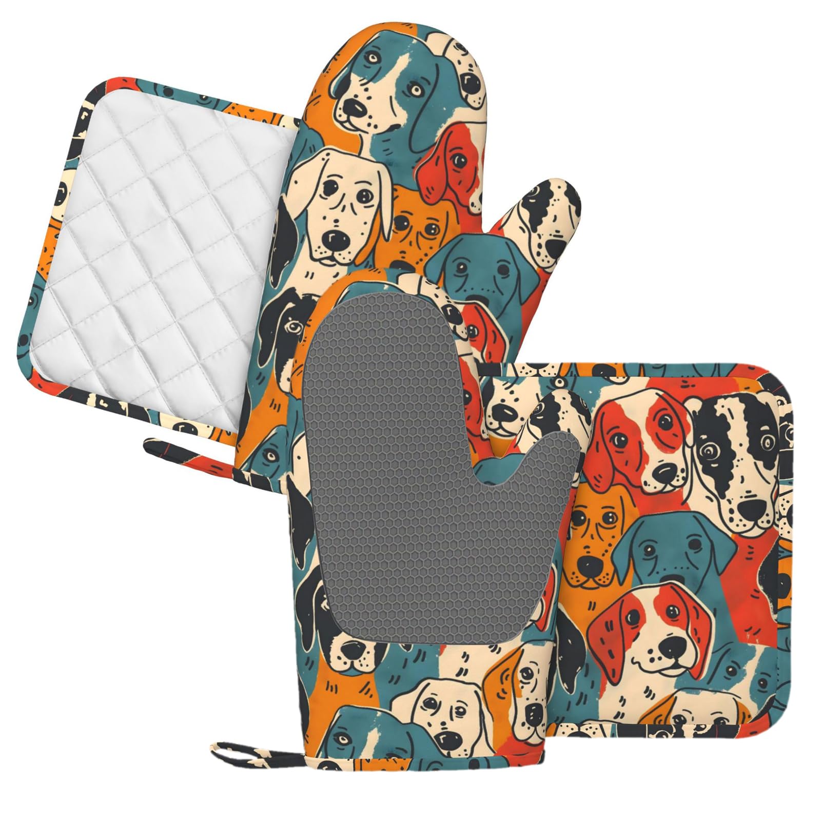 Lot de 4 maniques et maniques imprimées de chiens mignons
