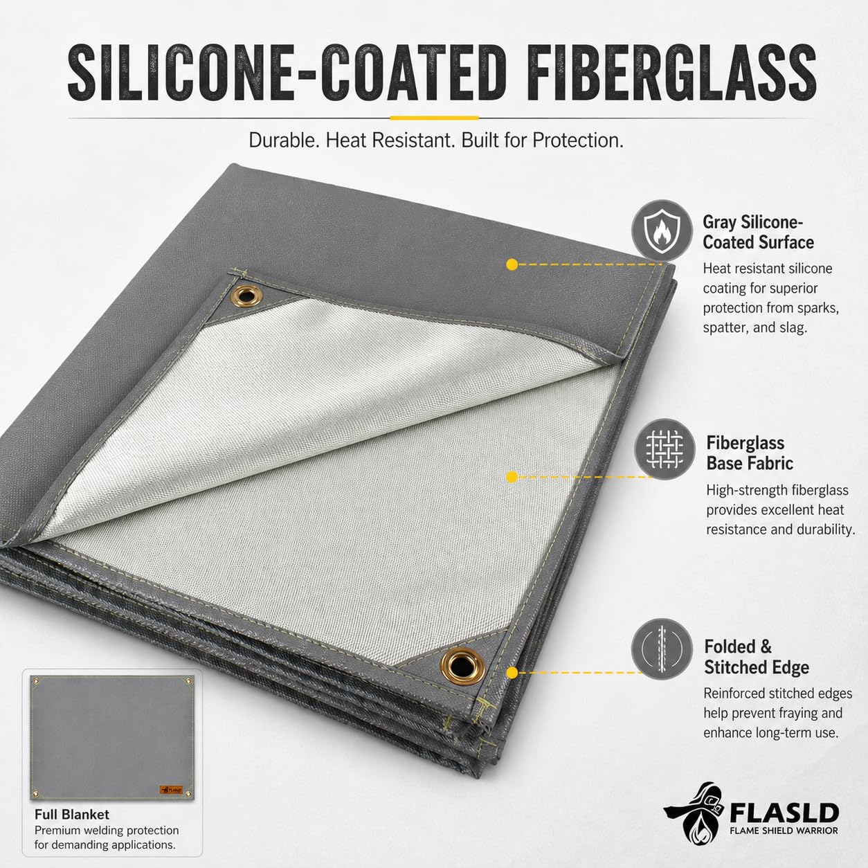 FLASLD Manta de Soldadura Resistente de 183 x 244 cm, Manta ignífuga con Revestimiento de Silicona Grande Que Protege el área de Trabajo de chispas, Tela ignífuga de hasta 2000 °F