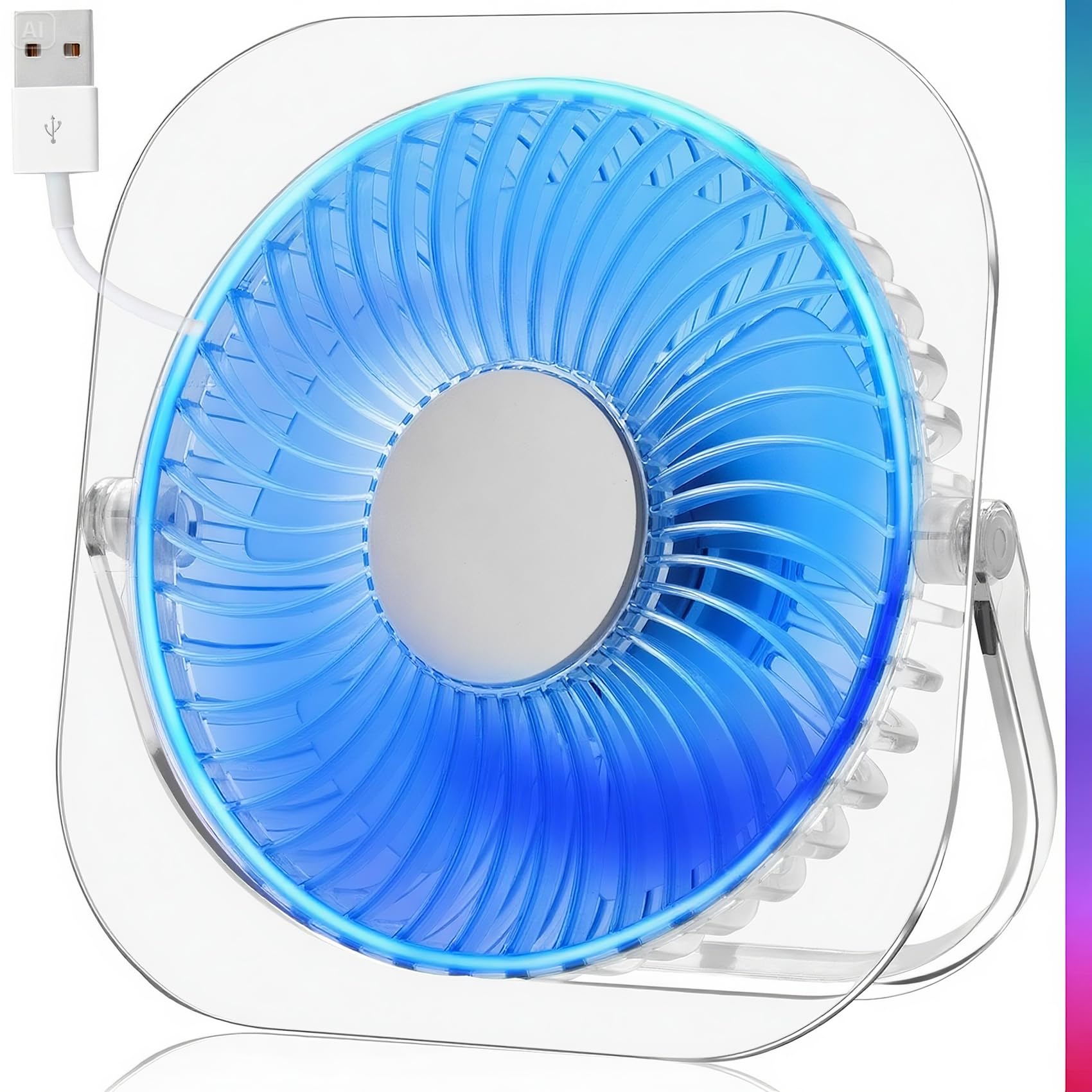 GOBRILLFUN Mini USB Desk Fan - Table Fan with 3 Speeds and Strong Wind, 180° Tilt, Non-Slip Base for PC, Home, Office and Bedroom