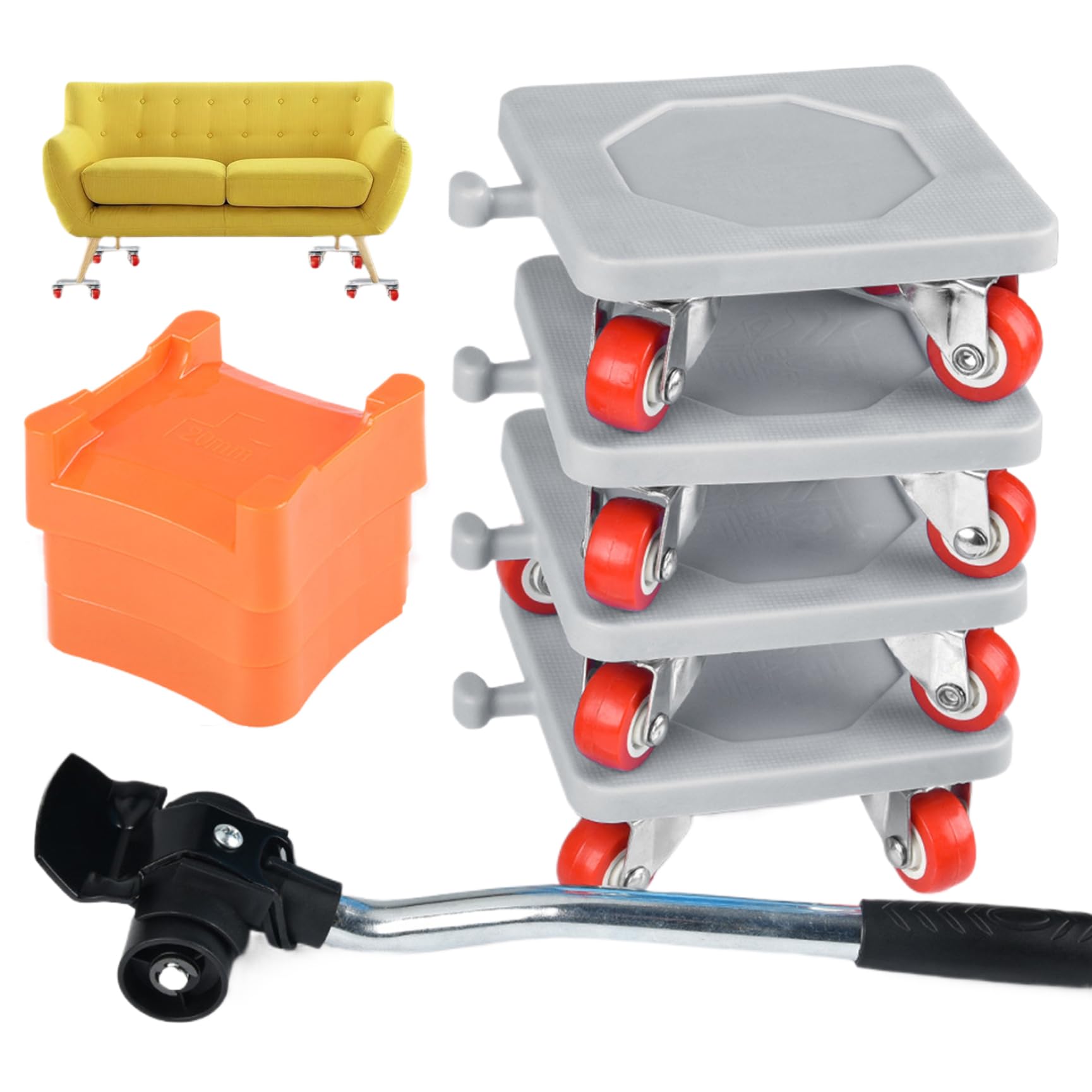 Set Sollevatori Per Mobili Con 5 Ruote - Portata 1500 Kg, Girevoli 360°, Con Cuscinetti Antiscivolo - Foto 3